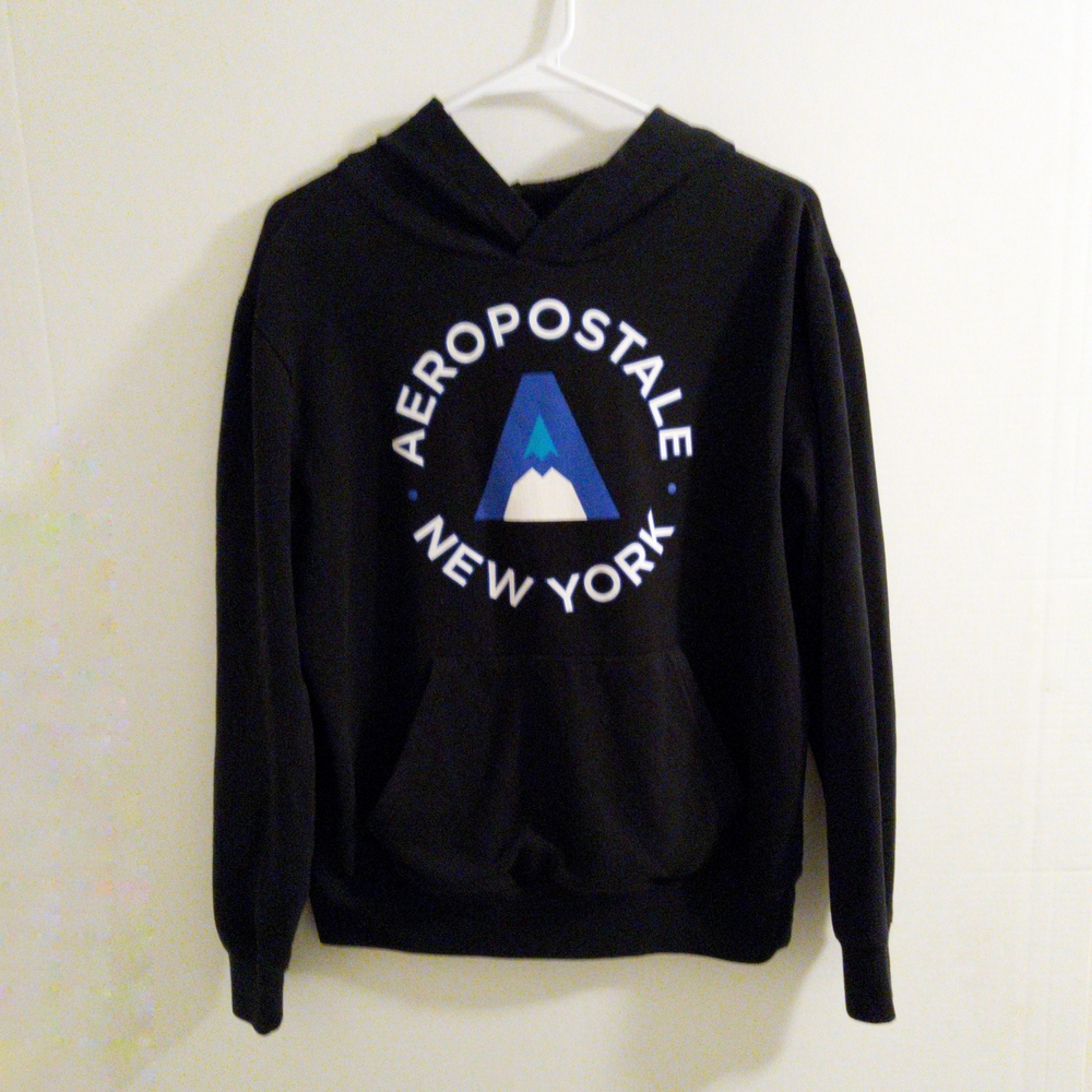 Aeropostale Men's Black Hoodie with Blue Graphic